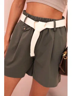 Dámské šortky s vysokým pasem a páskem khaki