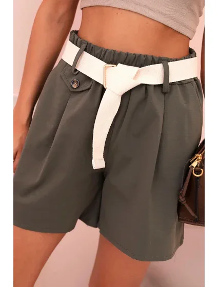 Dámské šortky s vysokým pasem a páskem khaki