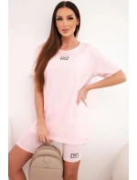 Dámský bavlněný komplet s krátkým rukávem a šortkami bonbónově růžová