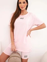 Dámský bavlněný komplet s krátkým rukávem a šortkami bonbónově růžová