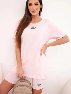 Dámský bavlněný komplet s krátkým rukávem a šortkami bonbónově růžová