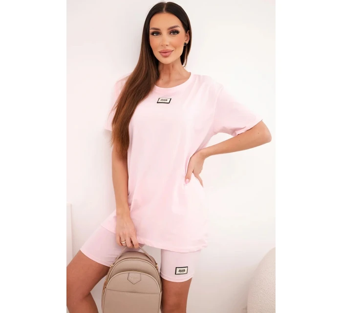 Dámský bavlněný komplet s krátkým rukávem a šortkami bonbónově růžová