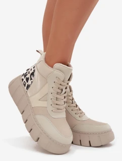 Dámské kotníkové boty na platformě z pravé kůže Vinceza – béžové