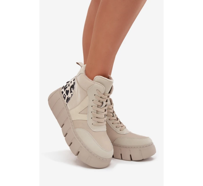 Dámské kotníkové boty na platformě z pravé kůže Vinceza – béžové