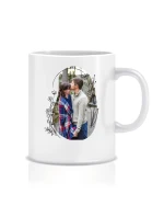 Personalizovaný klasický bílý keramický hrníček 300 ml s květinovým ohraničením