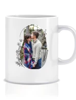 Personalizovaný klasický bílý keramický hrníček 300 ml s květinovým ohraničením