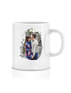 Personalizovaný klasický bílý keramický hrníček 300 ml s květinovým ohraničením