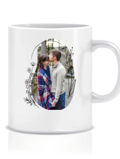 Personalizovaný klasický bílý keramický hrníček 300 ml s květinovým ohraničením