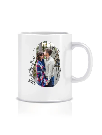 Personalizovaný klasický bílý keramický hrníček 300 ml s květinovým ohraničením