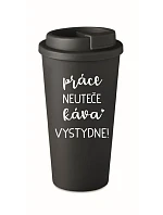 PRÁCE NEUTEČE, KÁVA VYSTYDNE! - černý termohrnek 475 ml PRÁCE NEUTEČE, KÁVA VYSTYDNE! - černý termohrnek 475 ml