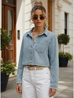 Krátká dámská džínová košile s dlouhým rukávem FashionStreet TY5692 Krátká dámská džínová košile s dlouhým rukávem FashionStreet TY5692