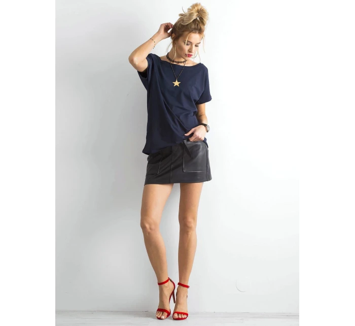 Tshirt basic z dekoltem z Feel Good granatowy model 21266681 - Factory Price