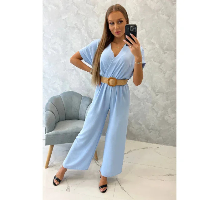 Kombinéza s ozdobným páskem v pase modrá