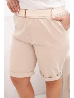 Dámské bavlněné šortky Plus Size s páskem světle béžová Dámské bavlněné šortky Plus Size s páskem světle béžová