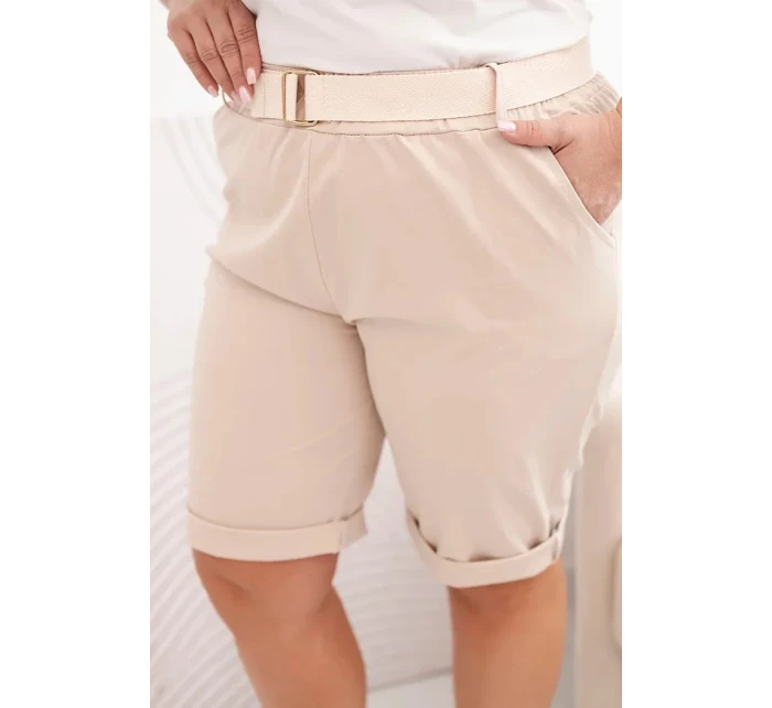 Dámské bavlněné šortky Plus Size s páskem světle béžová Dámské bavlněné šortky Plus Size s páskem světle béžová