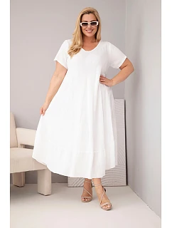 Dámské šaty ve velikosti plus s krátkým rukávem a volánem z lehké viskózy bílá