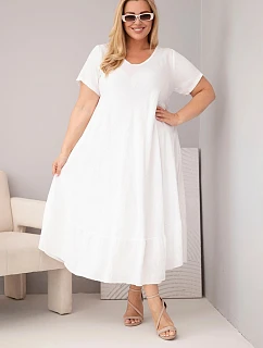 Dámské šaty ve velikosti plus s krátkým rukávem a volánem z lehké viskózy bílá