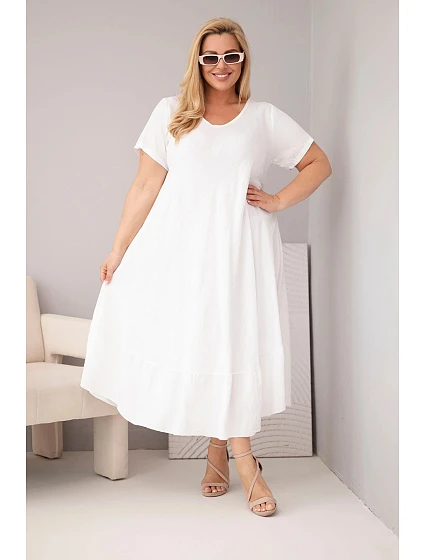 Dámské šaty ve velikosti plus s krátkým rukávem a volánem z lehké viskózy bílá