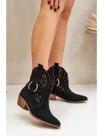 Zamszowe Botki Kowbojki Ażurowe Na Obcasie Zazoo 2994 Czarne Zamszowe Botki Kowbojki Ażurowe Na Obcasie Zazoo 2994 Czarne