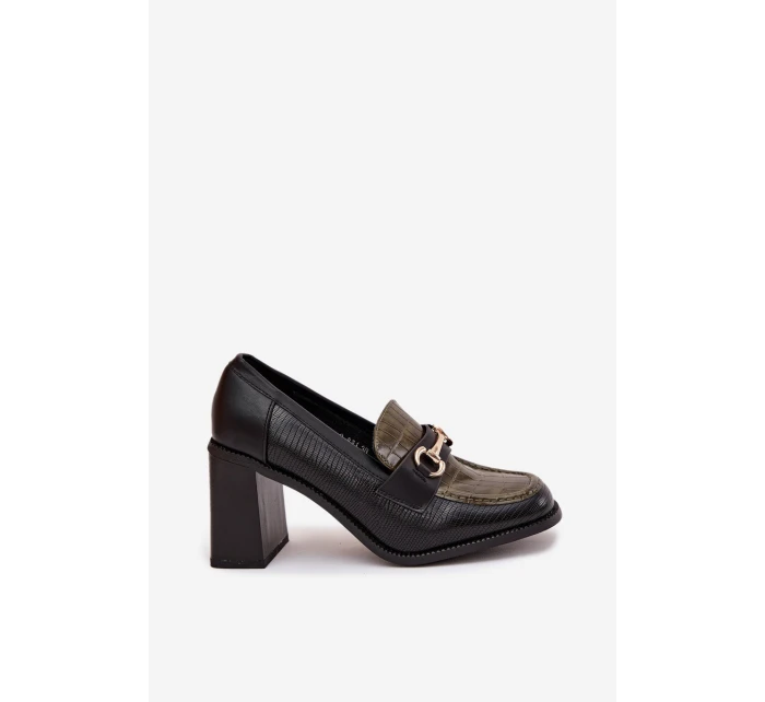 Dámské polobotky na sloupku s ražbou a zlatým detailem Novella – zeleno/černé