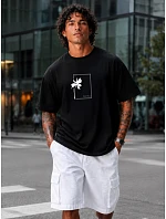 Pánské bavlněné tričko oversize s potiskem černé FashionStreet NX1046R Pánské bavlněné tričko oversize s potiskem černé FashionStreet NX1046R