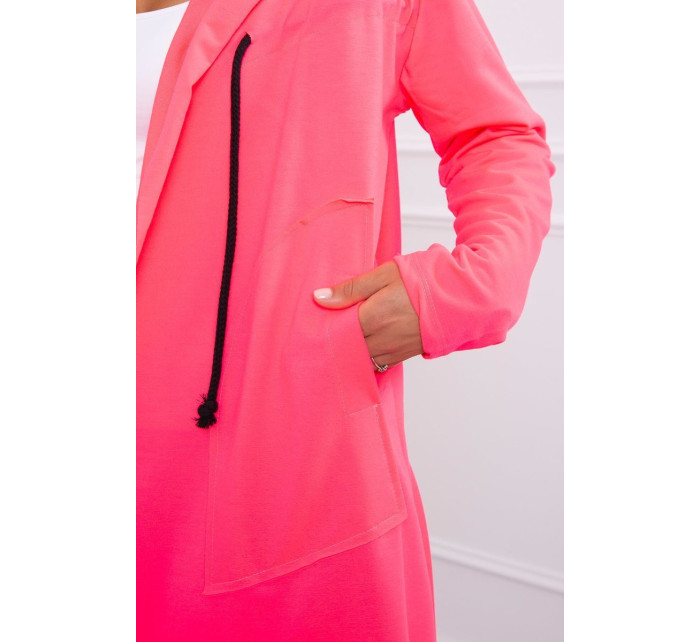 Volná bunda s kapucí růžová neonová