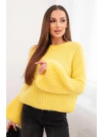 Svetr z mohéru dámský s model 21778875 rukávy žlutý - K-Fashion