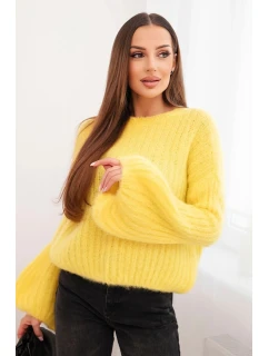 Svetr z mohéru dámský s model 21778875 rukávy žlutý - K-Fashion