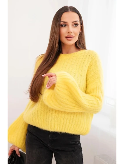 Svetr z mohéru dámský s model 21778875 rukávy žlutý - K-Fashion