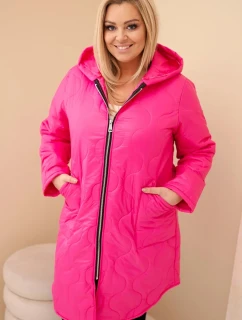 Dámská zimní péřová bunda Plus Size s kapucí neonově růžová