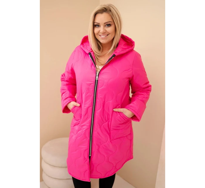 Dámská zimní péřová bunda Plus Size s kapucí neonově růžová Dámská zimní péřová bunda Plus Size s kapucí neonově růžová
