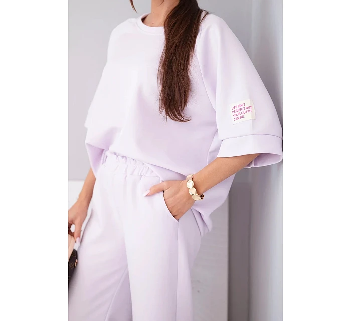 Dámský máslový komplet z viskózy mikina a široké kalhoty světle fialový