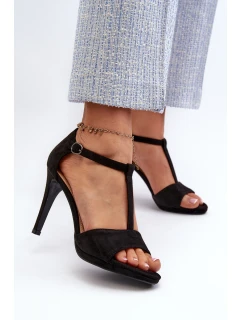 Dámské sandály na podpatku z eko semiše černé model 21658231 - VINCEZA