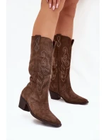 Semišové Dámské Boty Na Podpatku Hnědé model 21705050 - Zazoo Semišové Dámské Boty Na Podpatku Hnědé model 21705050 - Zazoo