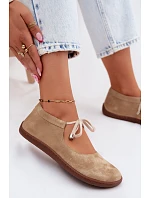 Kožené Semišové Baleríny Barefoot na Šněrování Zazoo 021 Béžové