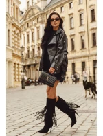 Dámské kozačky na jehlovém podpatku s třásněmi Isalune – černé Dámské kozačky na jehlovém podpatku s třásněmi Isalune – černé