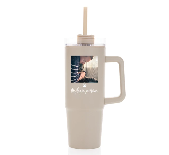 Personalizovaná termoska s průhledným víčkem - fotografie s mazlíčkem