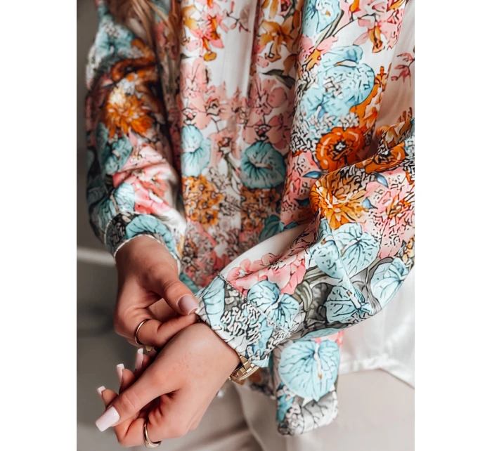 Dámské květované tričko oversize BLOSSIVA light beige FashionStreet DY0464