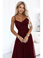 681-3 NILA tylová maxi šaty na ramínka s výstřihem do V – vínová 681-3 NILA tylová maxi šaty na ramínka s výstřihem do V – vínová