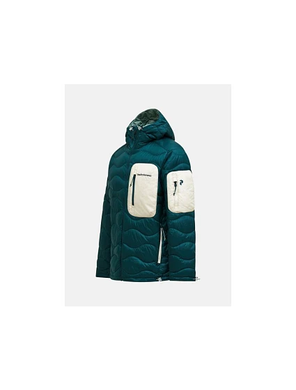 Pánská péřová bunda PEAK PERFORMANCE M Helium Utility Down Hood Jacket, zelená barva