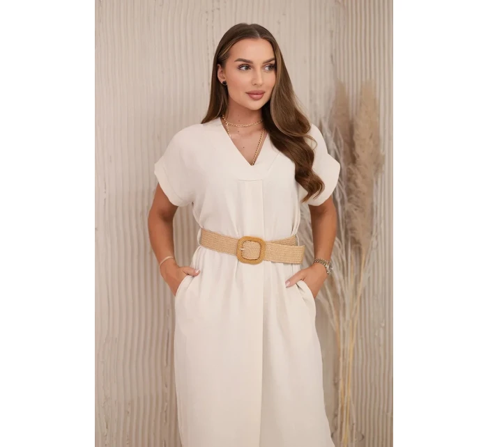 Šaty s ozdobným páskem béžové Šaty s ozdobným páskem béžové