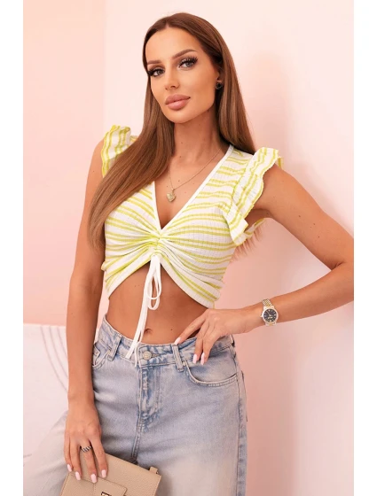 Dámská pruhovaná blůza s nařasením a volánkem zelená