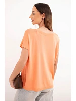 Dámská viskózová oversize halenka s krátkým rukávem a kulatým výstřihem oranžová