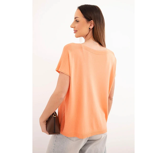 Dámská viskózová oversize halenka s krátkým rukávem a kulatým výstřihem oranžová