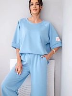 Dámský máslový komplet z viskózy mikina a široké kalhoty světle fialový