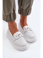 Dámské kožené mokasíny na platformě bílé model 21655823 - S.Barski