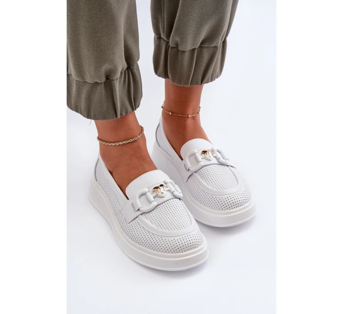 Dámské kožené mokasíny na platformě bílé model 21655823 - S.Barski