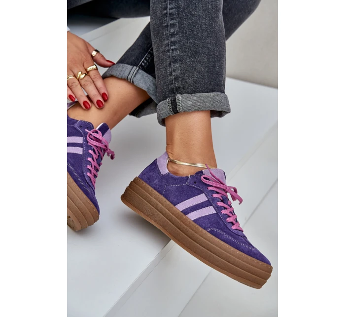 model 21684228 Dámské semišové sneakersy na platformě tmavě fialové - Zazoo