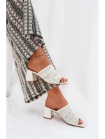 Dámské Pantofle S Pletením Na Podpatku Bílé model 21689432 - Boto Dámské Pantofle S Pletením Na Podpatku Bílé model 21689432 - Boto