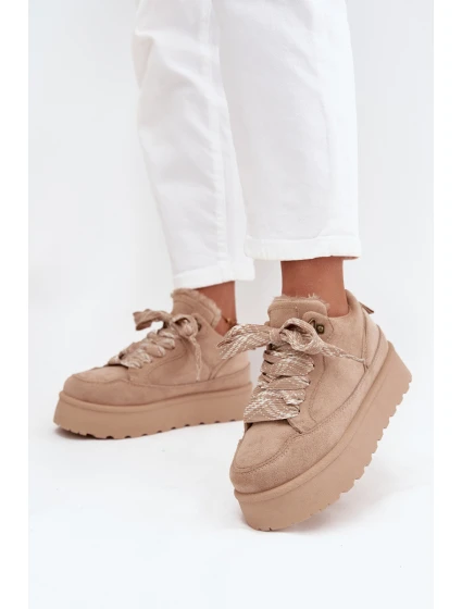 Šněrovací dámské sněhule na platformě zateplené kožíškem béžové Tavelle Šněrovací dámské sněhule na platformě zateplené kožíškem béžové Tavelle